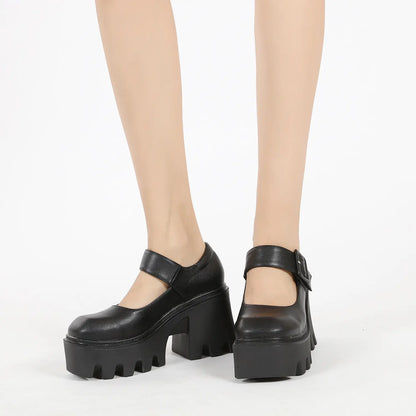 Retro Grunge Chunky Platform Block Heel Mary Janes