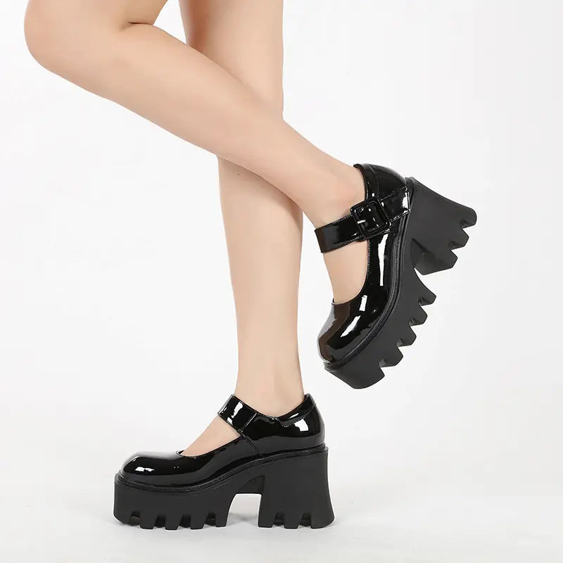 Retro Grunge Chunky Platform Block Heel Mary Janes