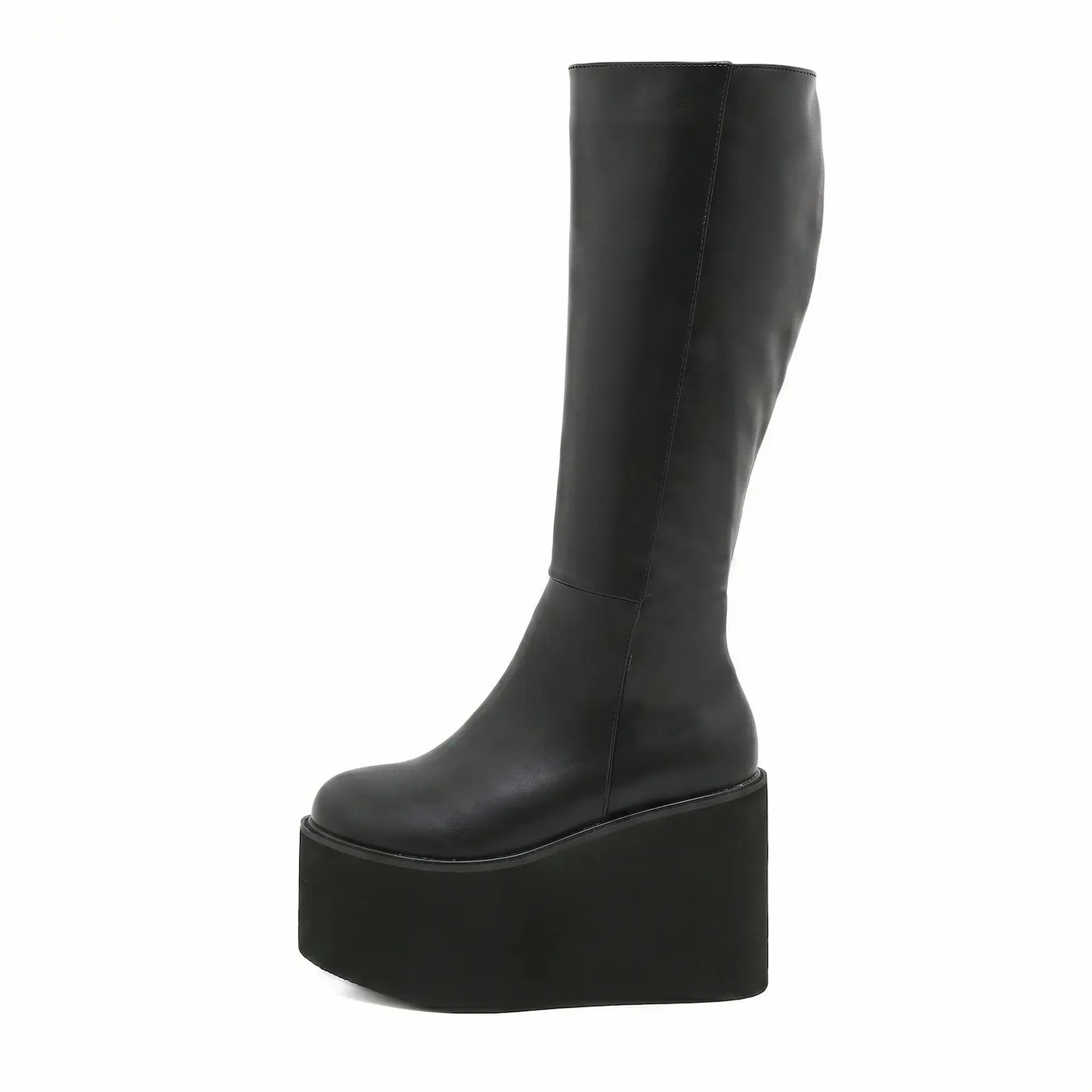 Retro Minimalist Chunky Platform Knee High Boots