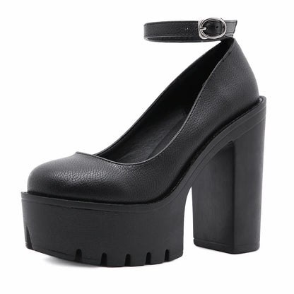 Chunky Block Heel Extreme Platform Ankle Strap Pumps