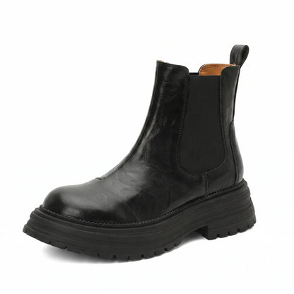 Vintage Genuine Leather Slip-On Chunky Chelsea Boots