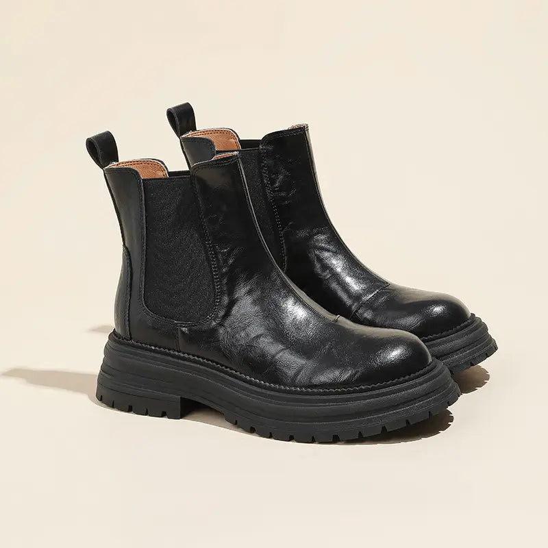Vintage Genuine Leather Slip-On Chunky Chelsea Boots