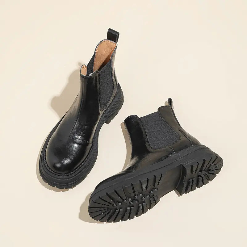 Vintage Genuine Leather Slip-On Chunky Chelsea Boots