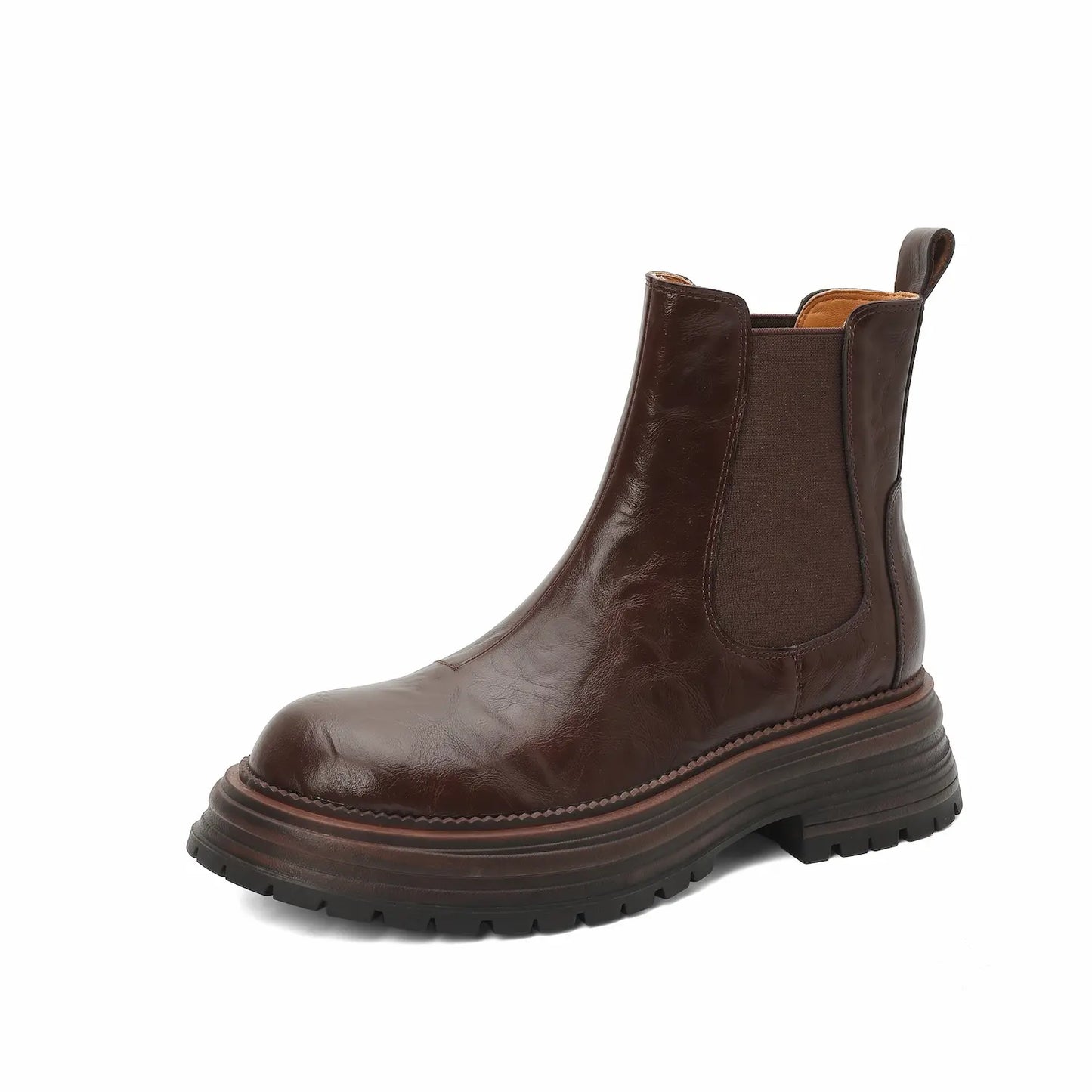 Vintage Genuine Leather Slip-On Chunky Chelsea Boots