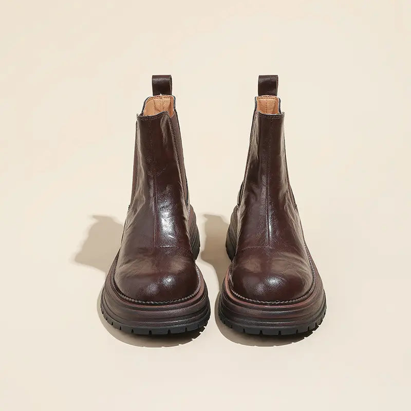Vintage Genuine Leather Slip-On Chunky Chelsea Boots
