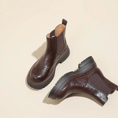 Vintage Genuine Leather Slip-On Chunky Chelsea Boots