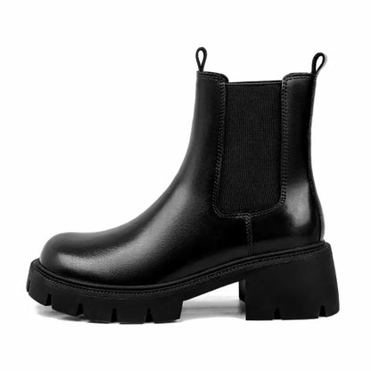 Vintage Sleek Chunky Platform Faux Leather Chelsea Boots