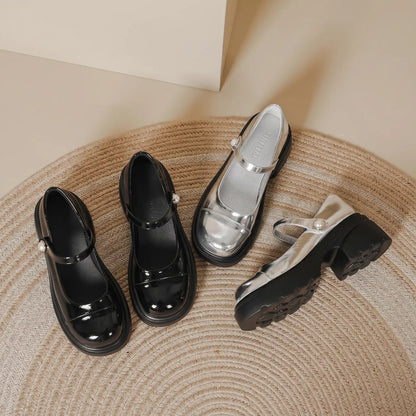 Retro Chunky Platform Pearl Strap Mary Jane Shoes