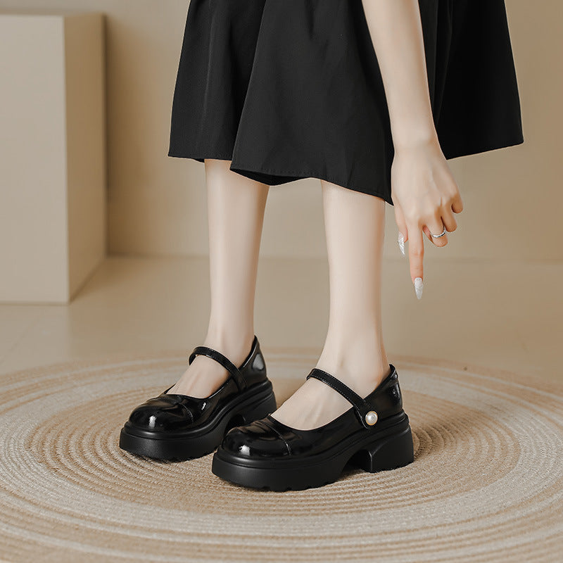 Retro Chunky Platform Pearl Strap Mary Jane Shoes