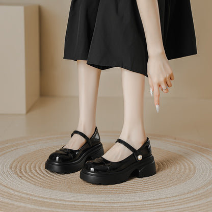 Retro Chunky Platform Pearl Strap Mary Jane Shoes