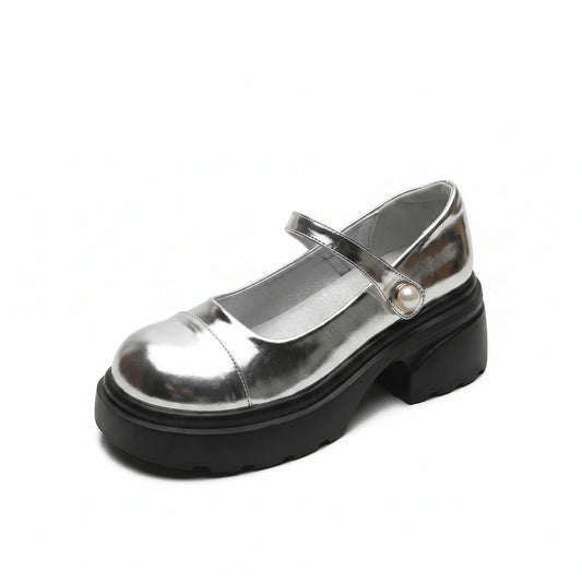 Retro Chunky Platform Pearl Strap Mary Jane Shoes