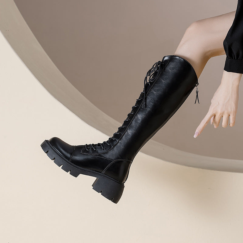 90s Grunge Lace-Up Knee-High Combat Boots