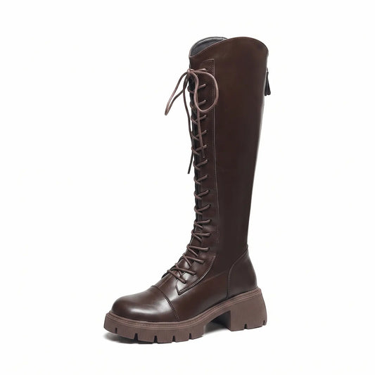 90s Grunge Lace-Up Knee-High Combat Boots