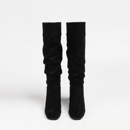 Vintage Slouchy Ruched Wide Calf Hidden Wedge Boots