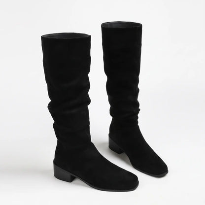 Vintage Slouchy Ruched Wide Calf Hidden Wedge Boots