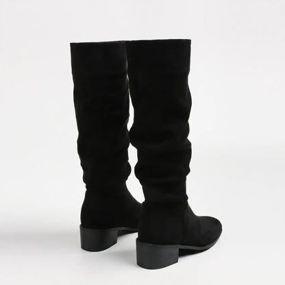 Vintage Slouchy Ruched Wide Calf Hidden Wedge Boots