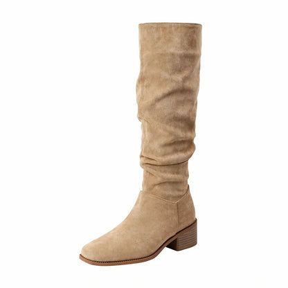 Vintage Slouchy Ruched Wide Calf Hidden Wedge Boots