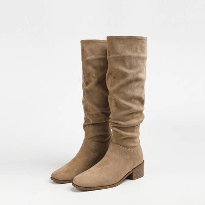 Vintage Slouchy Ruched Wide Calf Hidden Wedge Boots