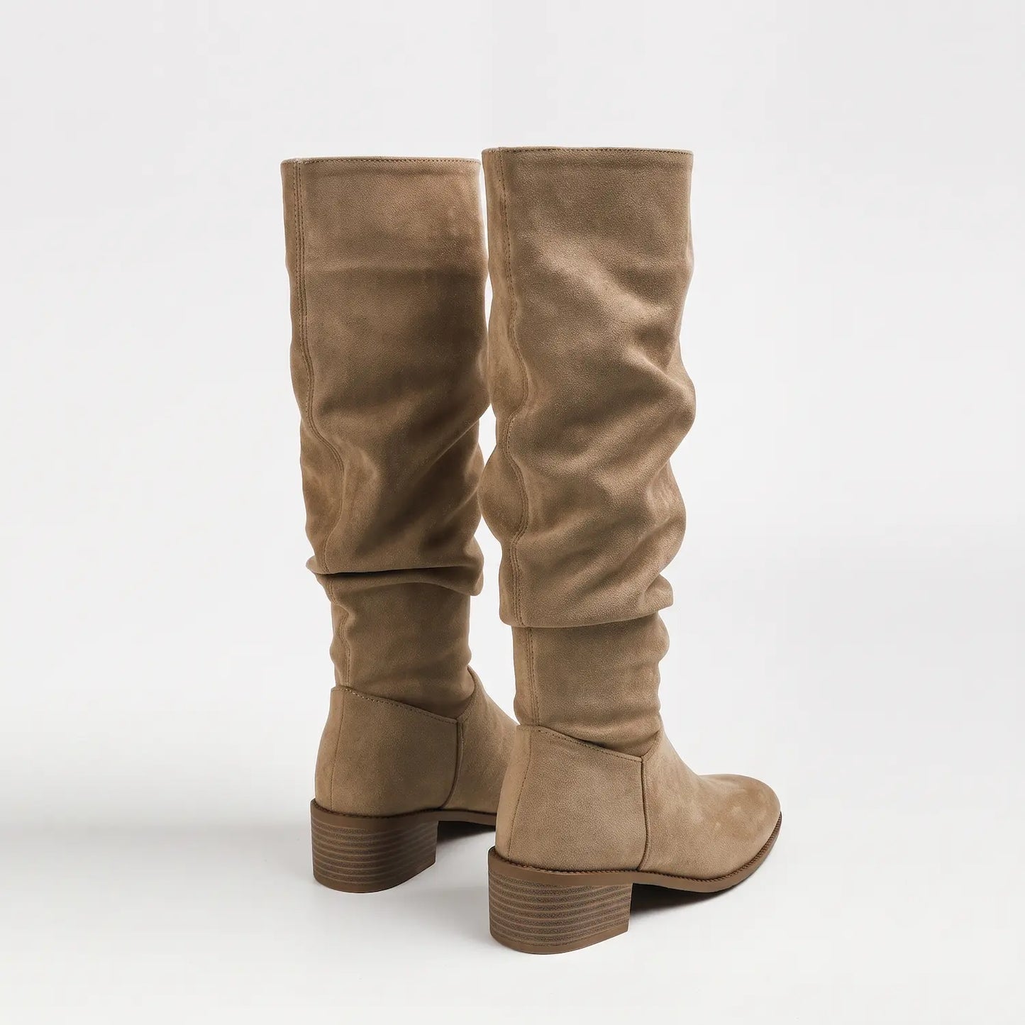 Vintage Slouchy Ruched Wide Calf Hidden Wedge Boots