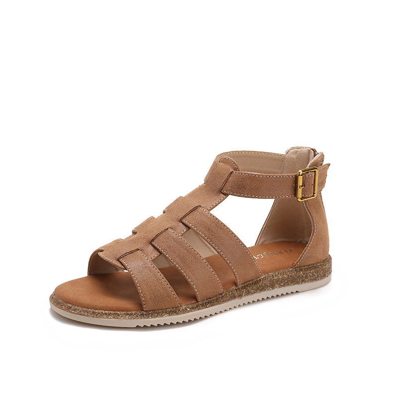 Retro Strappy Flat Caged Gladiator Sandals with Zip Back