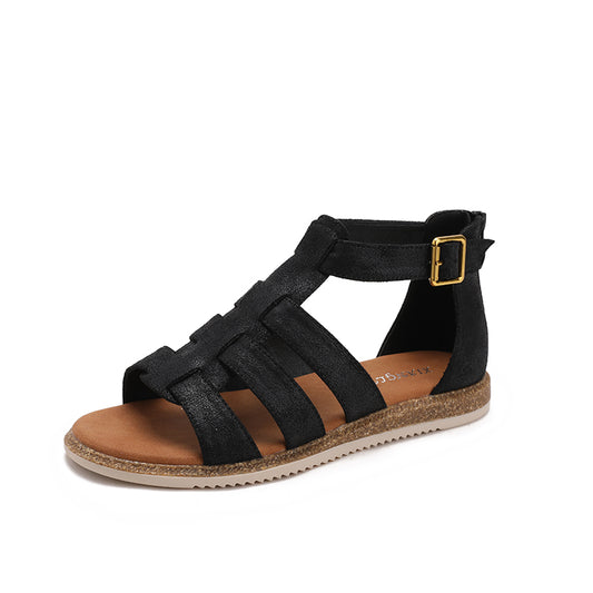 Retro Strappy Flat Caged Gladiator Sandals with Zip Back