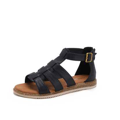 Retro Strappy Flat Caged Gladiator Sandals with Zip Back