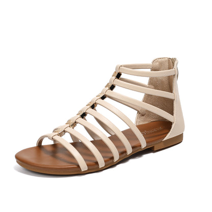 Retro Flat Caged Gladiator Sandals with Metal Bow Studs