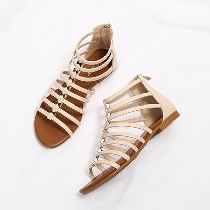 Retro Flat Caged Gladiator Sandals with Metal Bow Studs