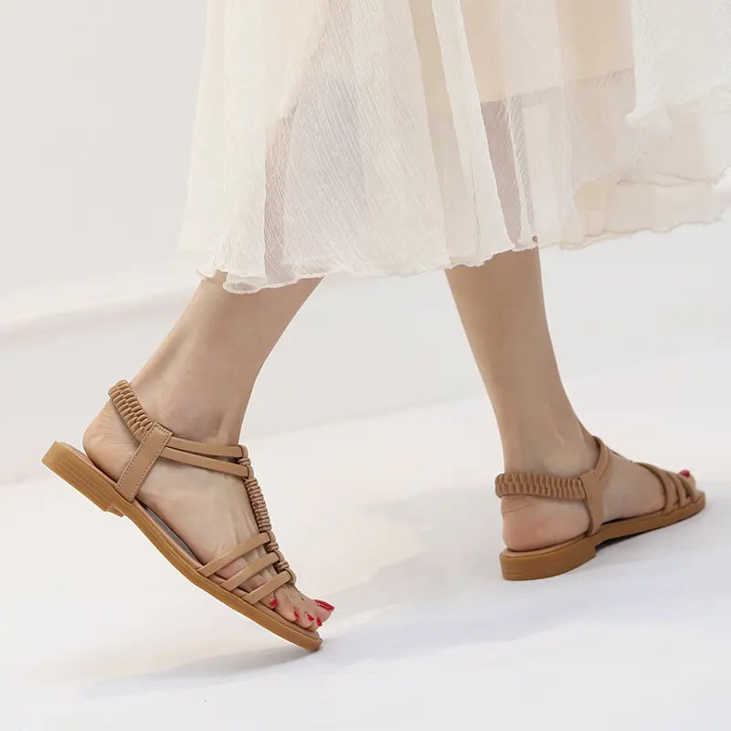 Minimalist Roman T-Strap Slingback Flat Sandals