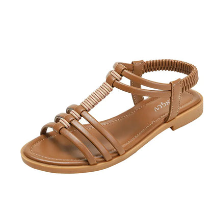 Minimalist Roman T-Strap Slingback Flat Sandals