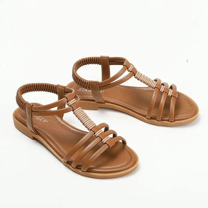 Minimalist Roman T-Strap Slingback Flat Sandals