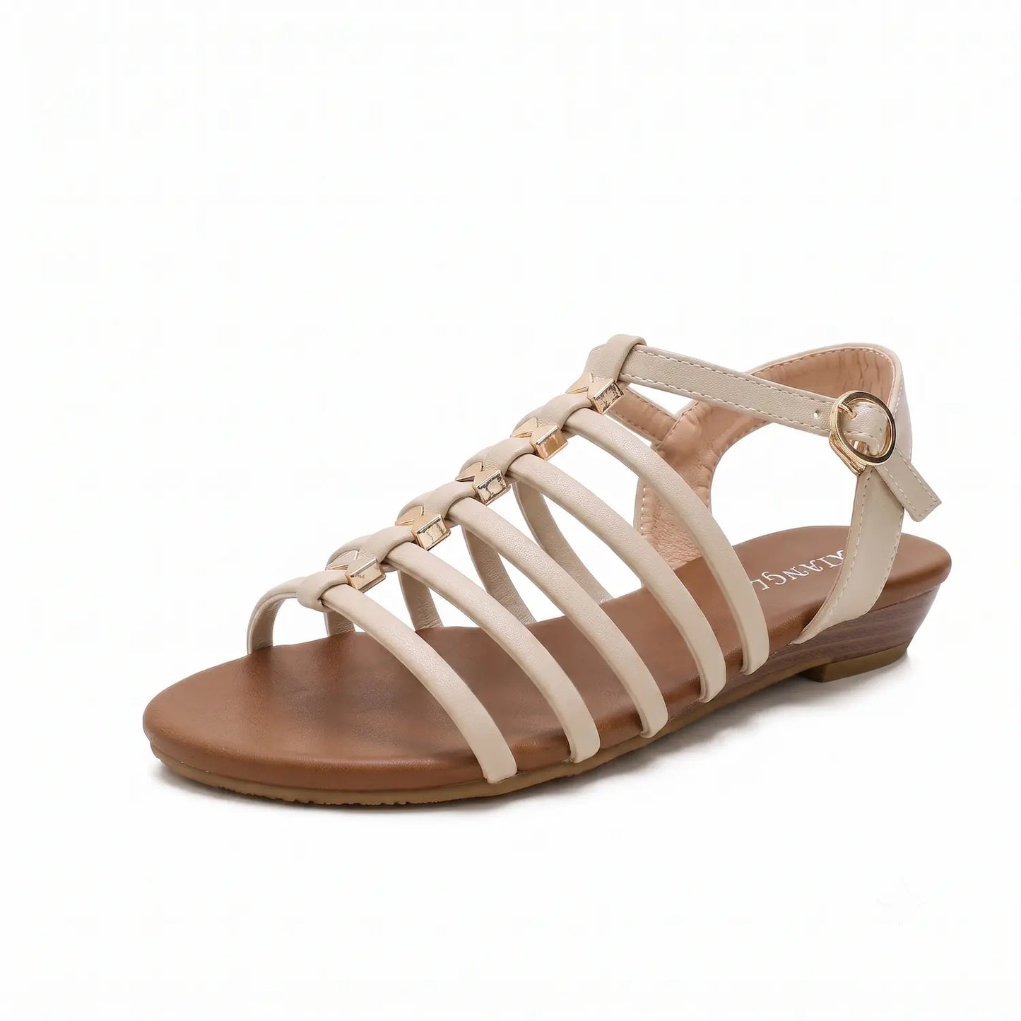 Vintage Caged Gladiator Low Wedge Ankle Buckle Sandals