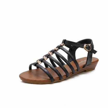 Vintage Caged Gladiator Low Wedge Ankle Buckle Sandals