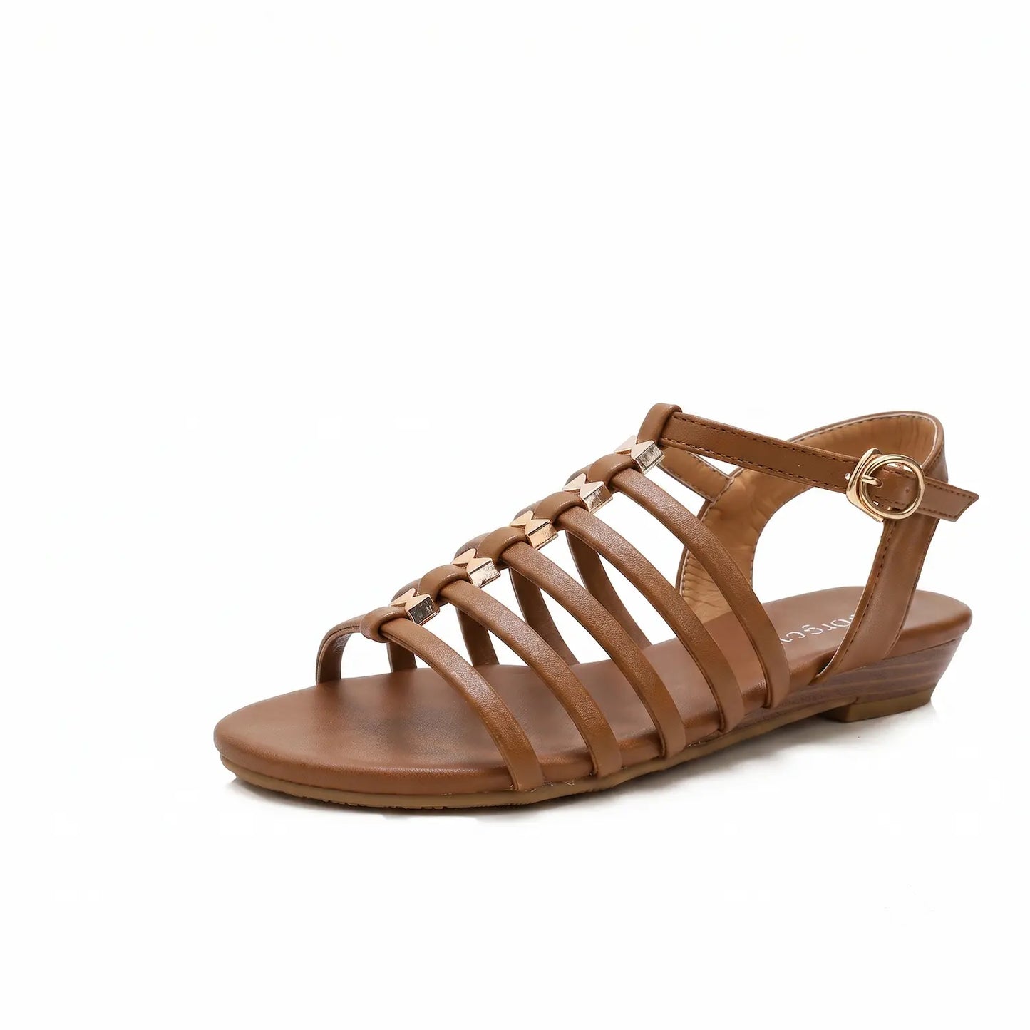 Vintage Caged Gladiator Low Wedge Ankle Buckle Sandals