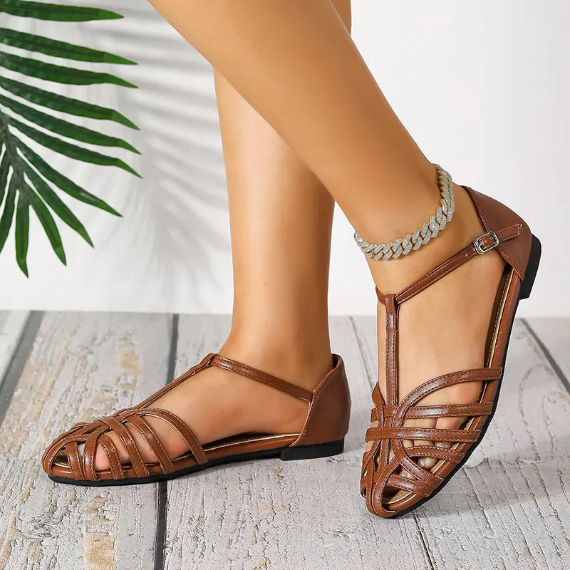 Vintage Woven T-Strap Closed Toe Fisherman Sandals