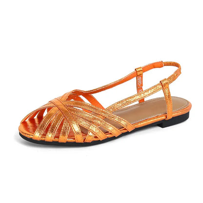 Metallic Strappy Fisherman Sandals with Elastic Slingback