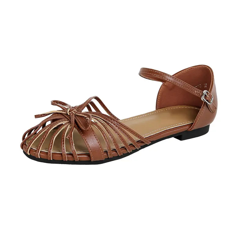 Sweet Bowknot Strappy Cage Fisherman Flat Sandals