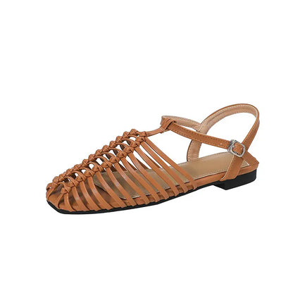 Retro Square Toe Cage Fisherman Flat Sandals