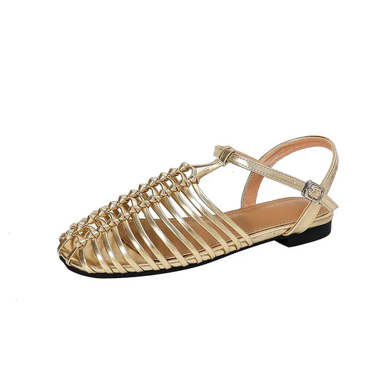 Retro Square Toe Cage Fisherman Flat Sandals