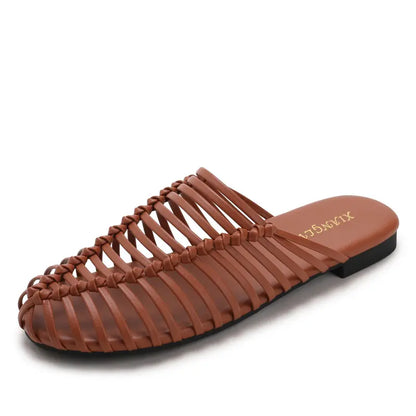 Women Woven Fisherman Closed Toe Flat Mule Sandals