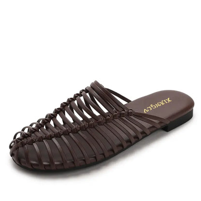 Women Woven Fisherman Closed Toe Flat Mule Sandals