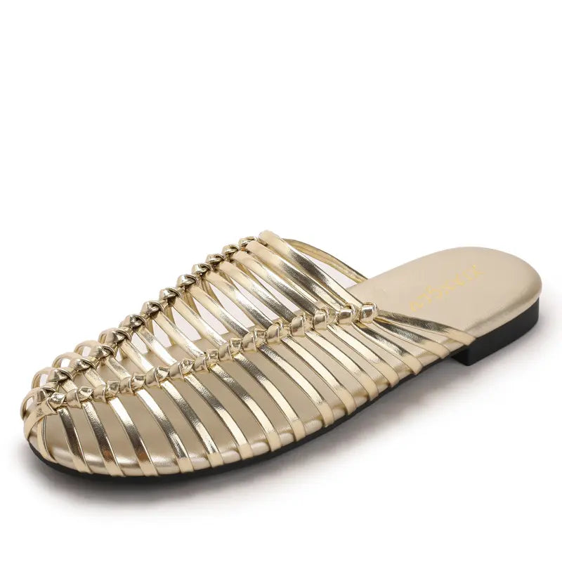 Women Woven Fisherman Closed Toe Flat Mule Sandals