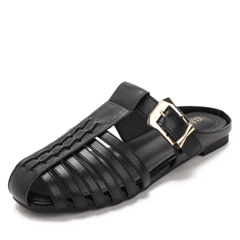 Woven Fisherman Cage Toe Buckle Slip On Flat Sandals