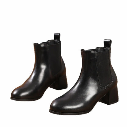 Vintage Leather Chunky Block Heel Chelsea Boots