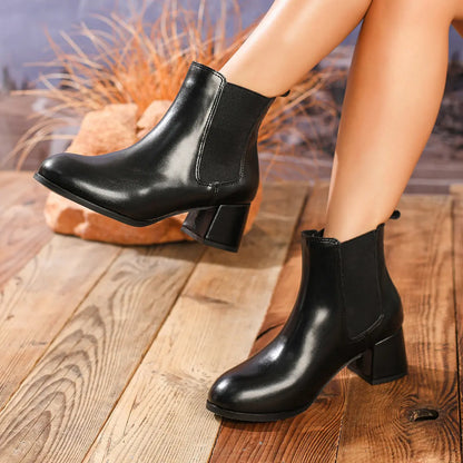 Vintage Leather Chunky Block Heel Chelsea Boots