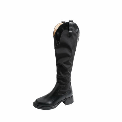 Vintage Spliced Western Block Heel Slouch Boots