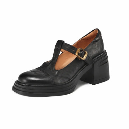 Vintage Brogue Double-Strap Platform Mary Janes