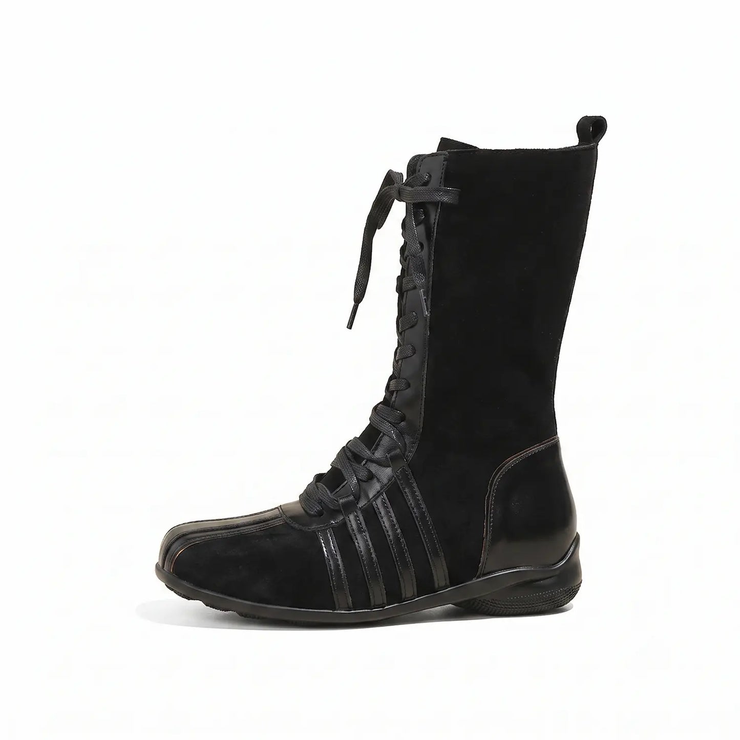 Y2K Spliced Lace-Up Mid-Calf Boxing Boots