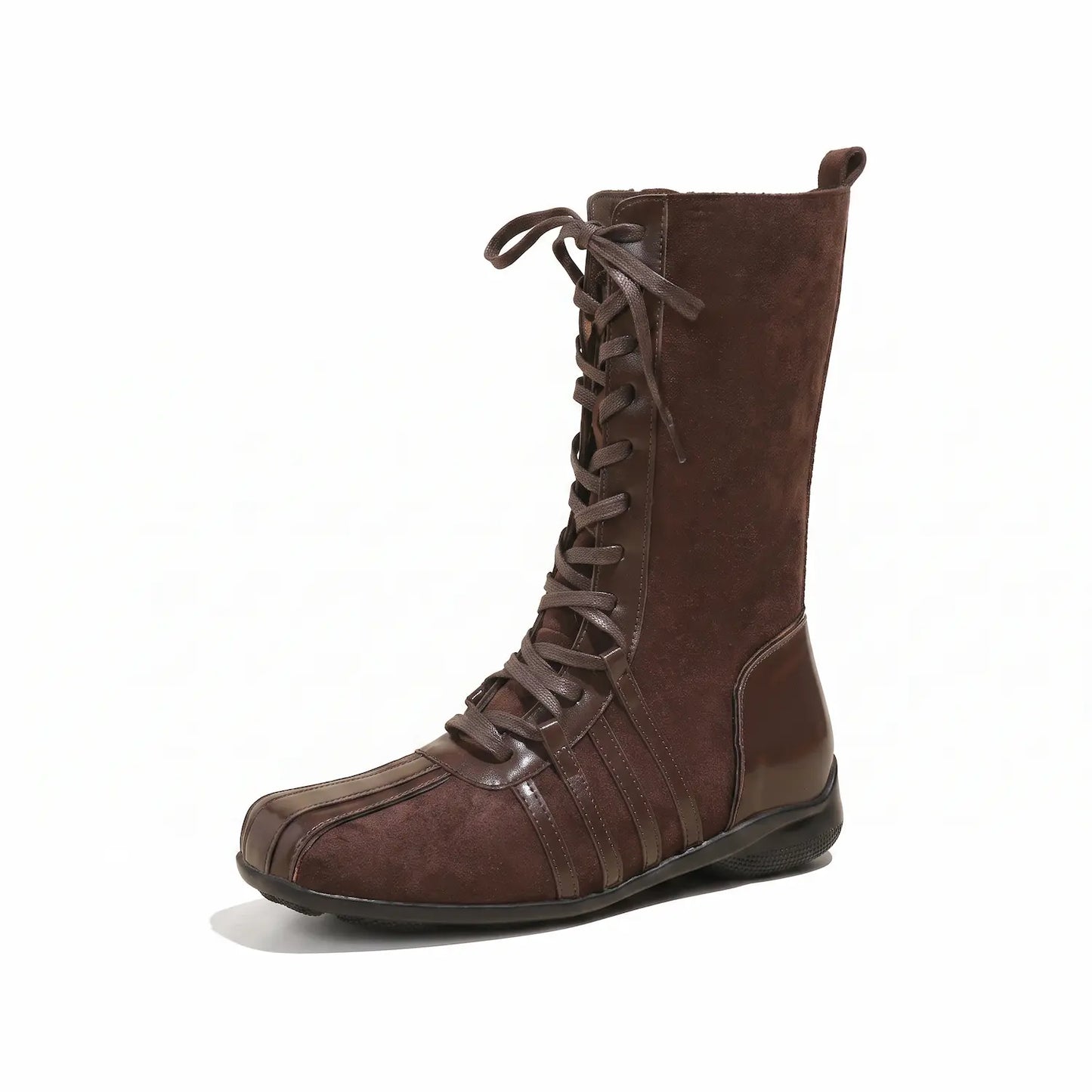 Y2K Spliced Lace-Up Mid-Calf Boxing Boots