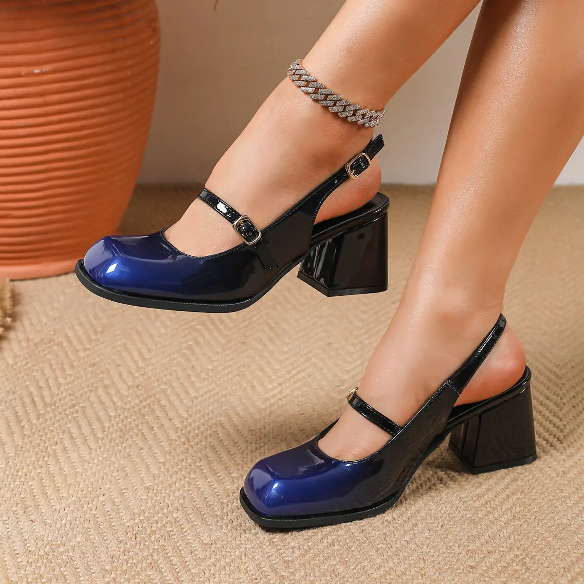 Vintage Gradient Patent Leather Slingback Mary Janes